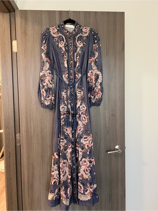 Zimmermann Dresses & Skirts - Zimmermann Navy Maxi Dress with Pink Floral Embroidery